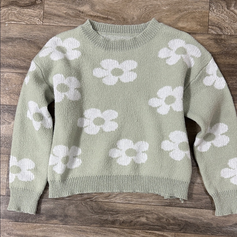 Floral Patterned Green Sweater